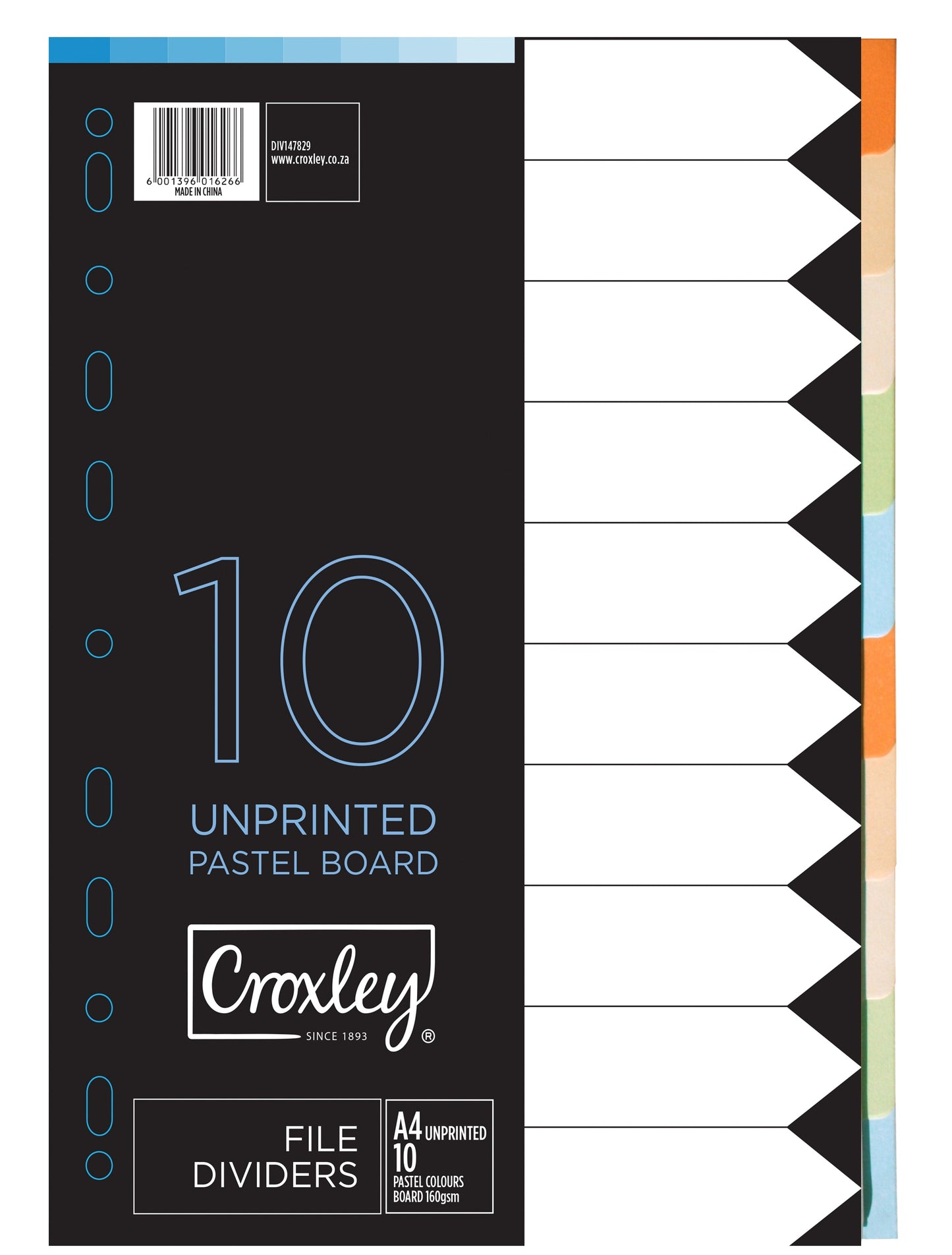 CROXLEY JD1478 160GSM Rainbow Dividers 10 Part Each