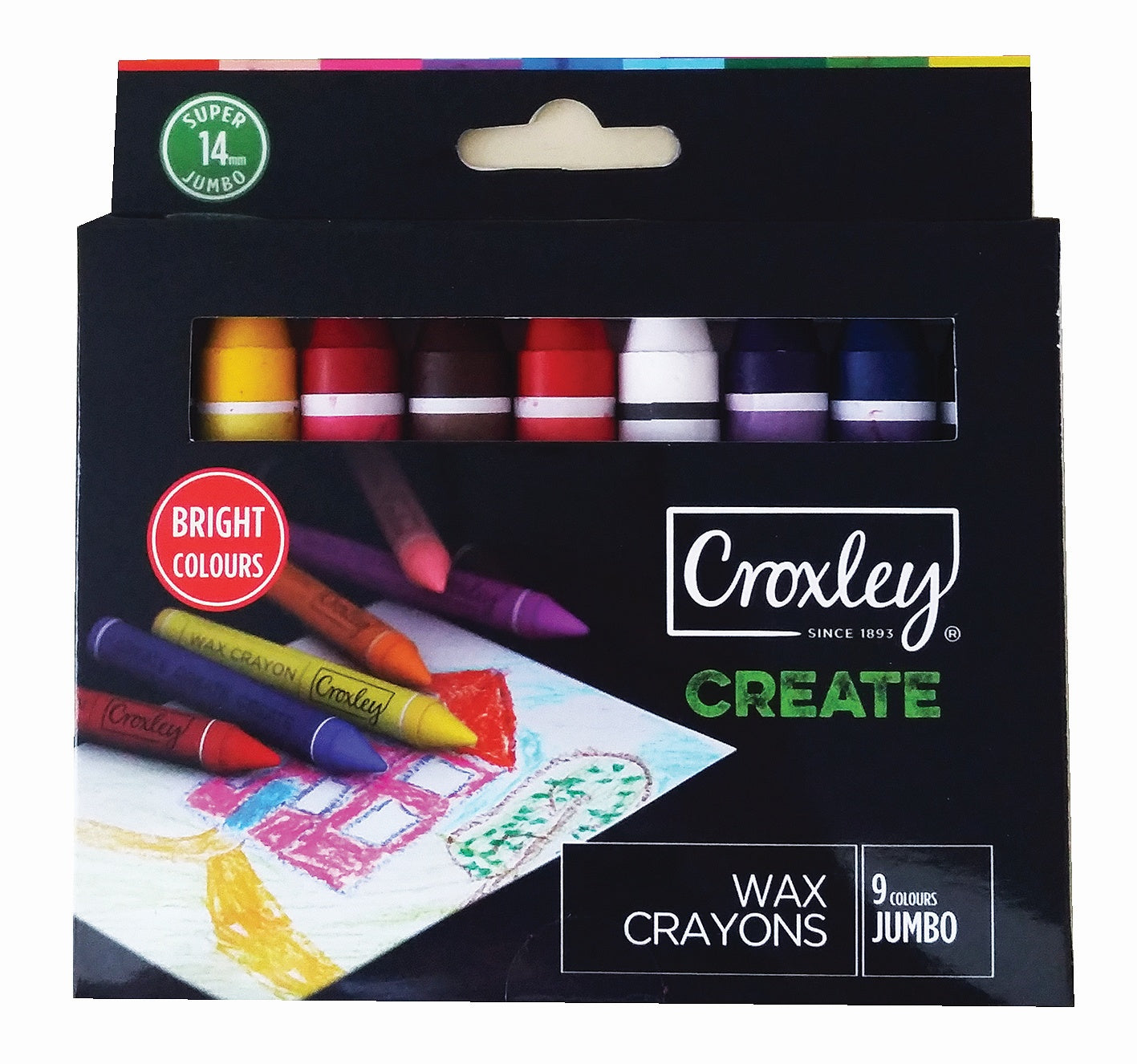 CROXLEY CREATE 14mm Jumbo Wax Crayons (Box of 9 Assorted Colours)
