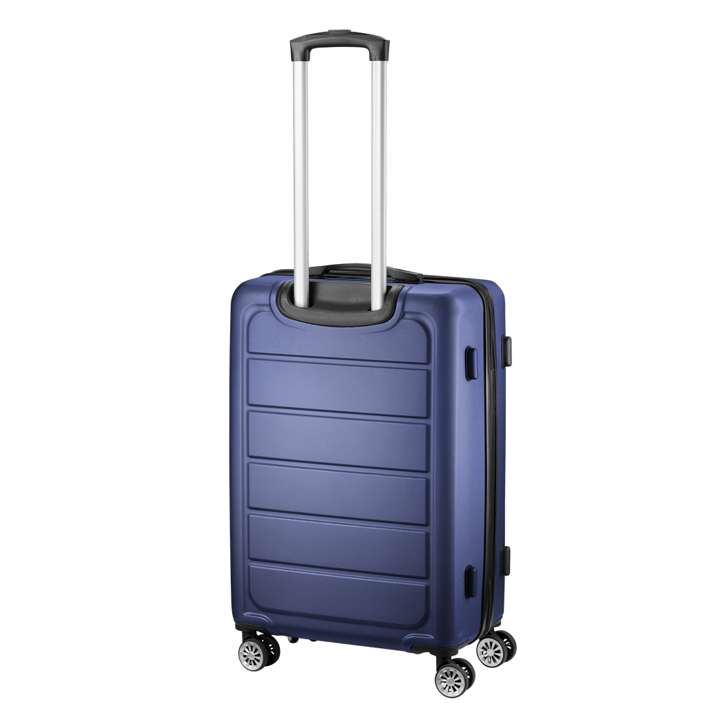 Travelwize Maple ABS 65cm spinner luggage in navy with 4 wheels and telescopic handle, ideal for travel.