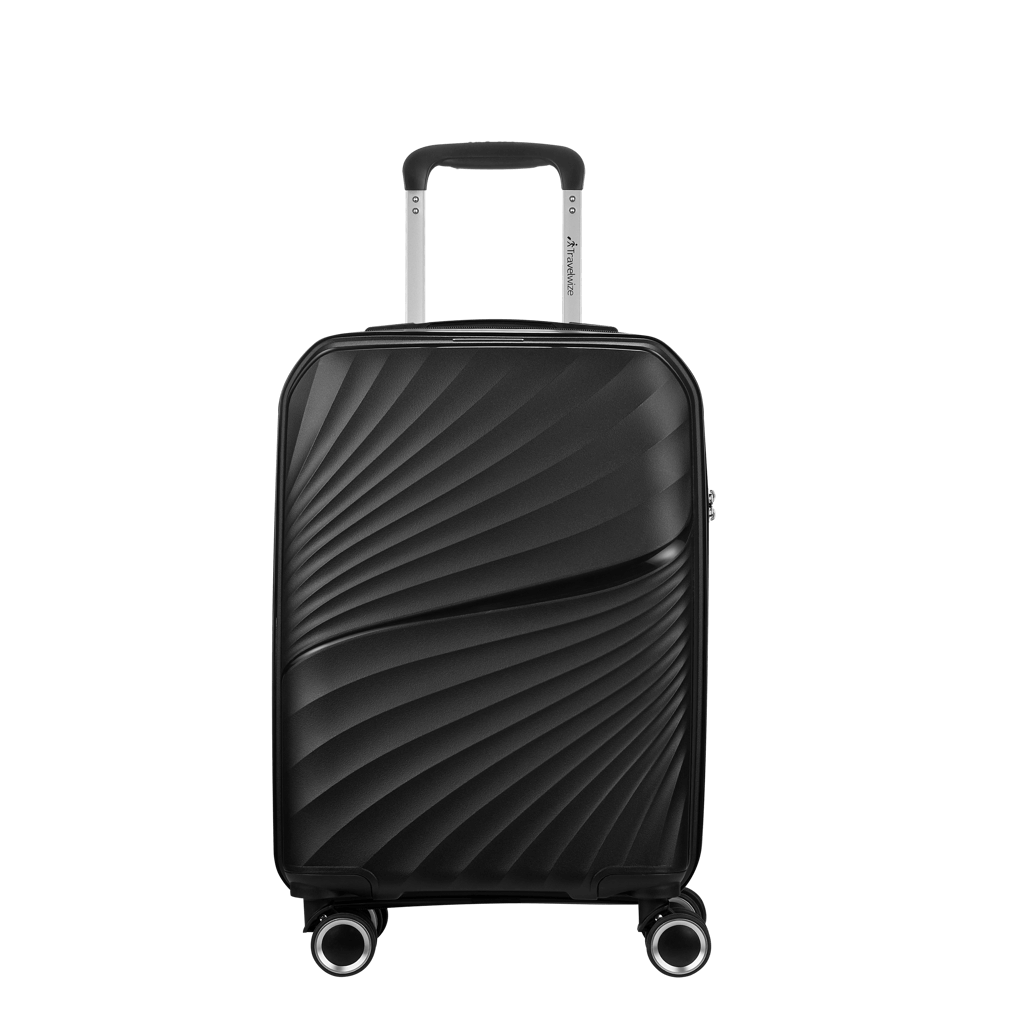 Travelwize Quartz PP 76cm black spinner luggage with 4 wheels and wave design for easy maneuverability