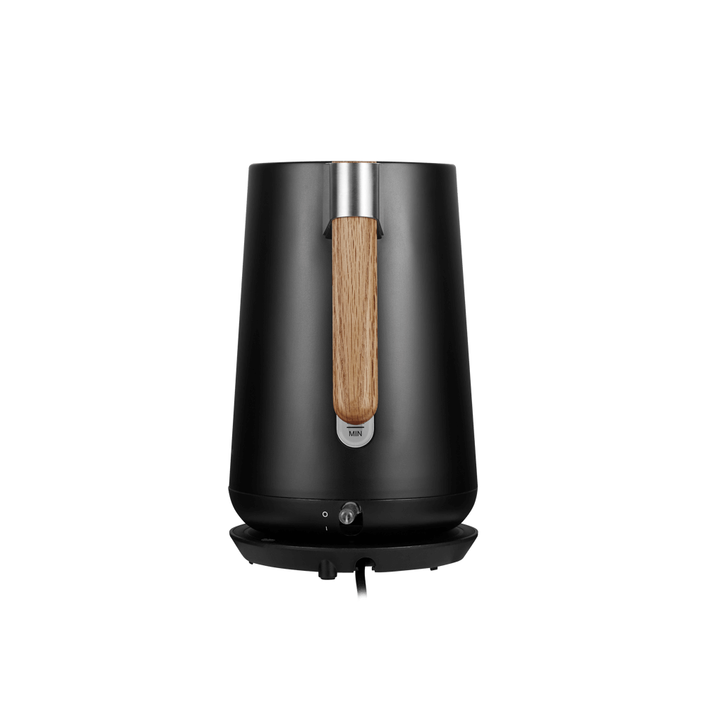 Boden Stark Anson Collection 1.7L black stainless steel kettle with wooden handle, 2000W performance.