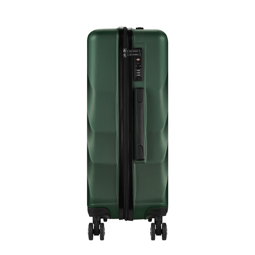 Travelwize Terra ABS 67cm green 4-Wheel Spinner Luggage with bottle holder, sleek and durable design.