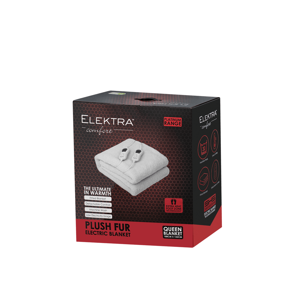 Elektra Comfort Plush Fur Electric Blanket Queen size, offering ultimate warmth and comfort.