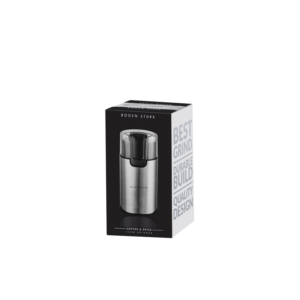 Boden Stark Coffee and Spice Grinder packaging showcasing its durable design and best grind quality.
