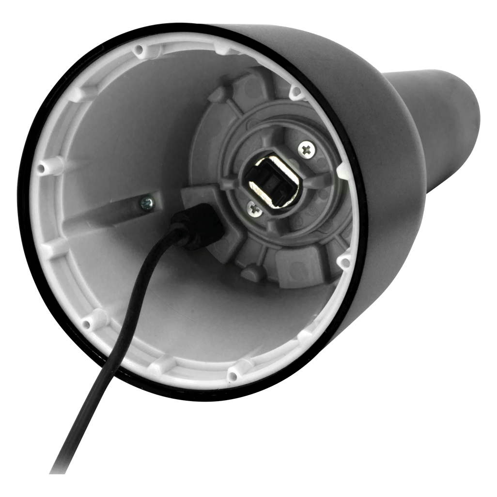 Inside view of the FINAMILL rechargeable grinder showcasing USB charging port in Midnight Black.
