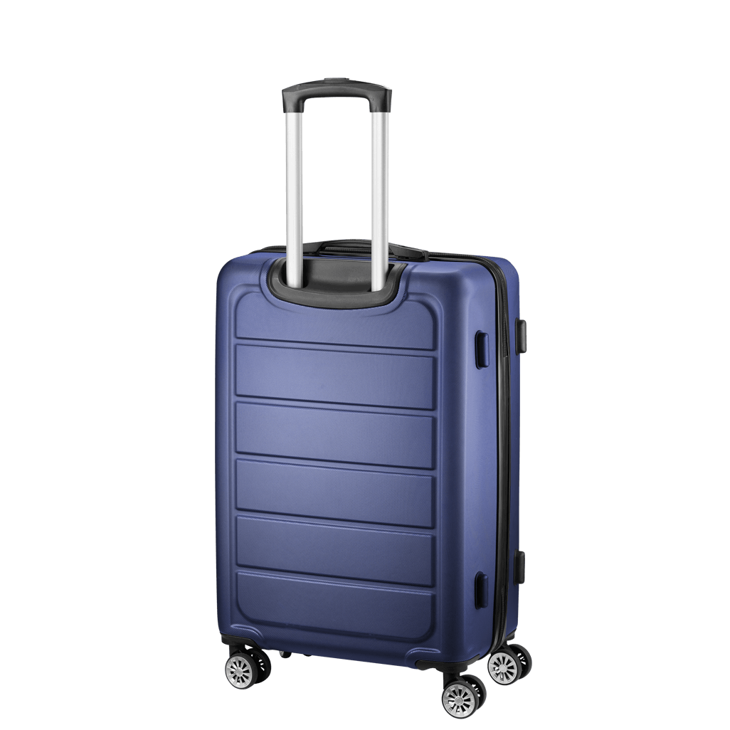 Travelwize Maple ABS 75cm spinner luggage in navy with four wheels and retractable handle.