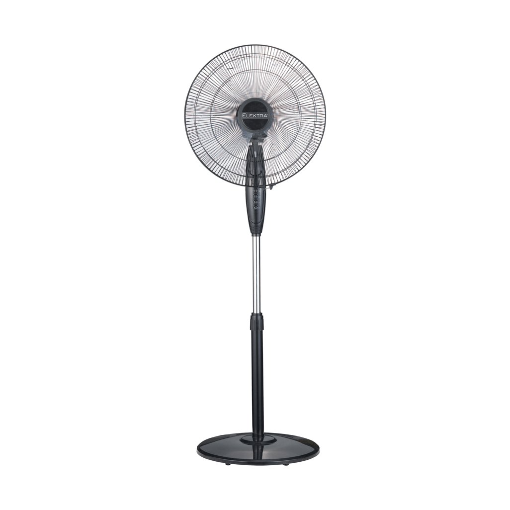 ELEKTRA stand fan with sleek design, adjustable height, and multiple speed settings for optimal cooling.