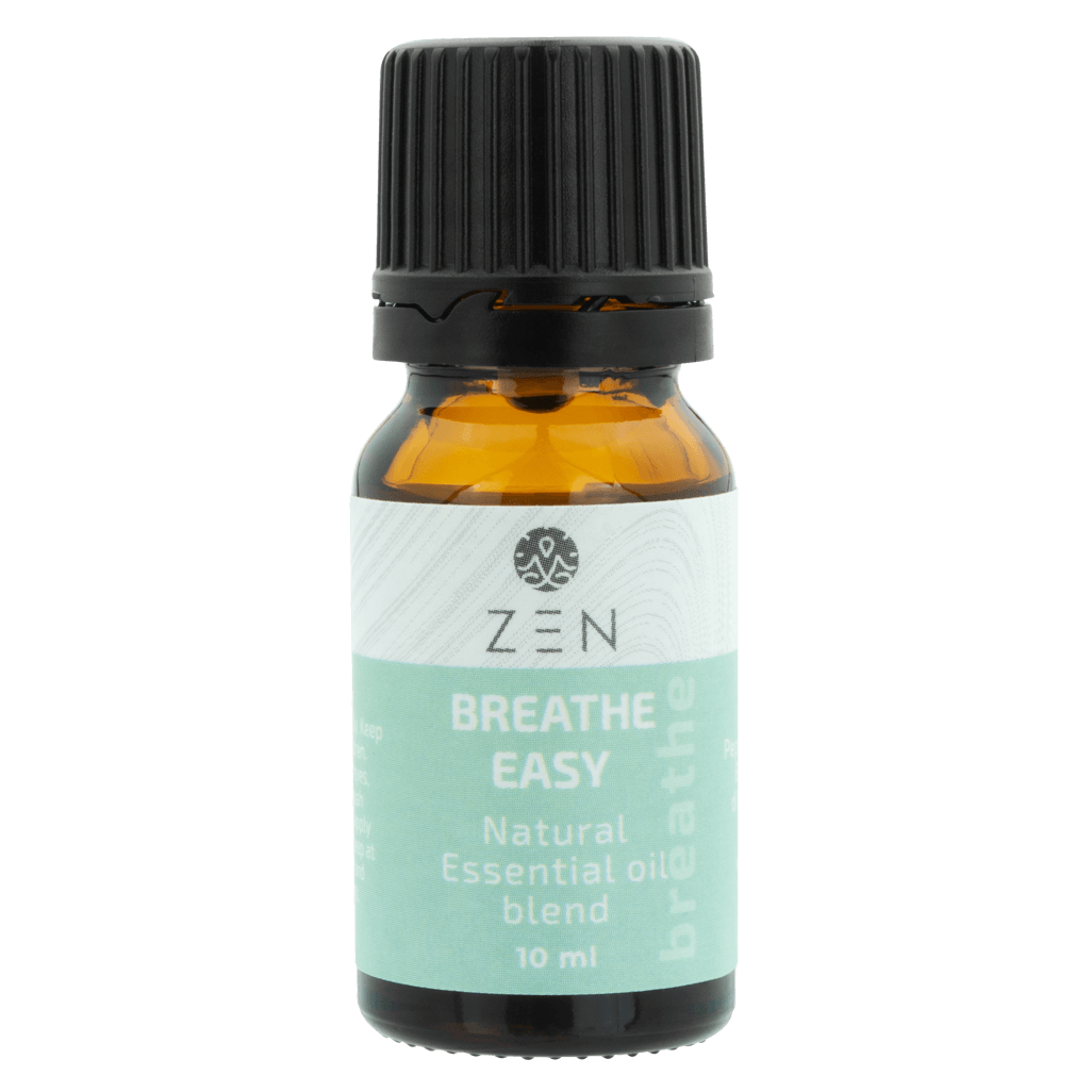 Zen Oil Breathe Easy essential oil blend bottle for natural relaxation and easier breathing, 10 ml.