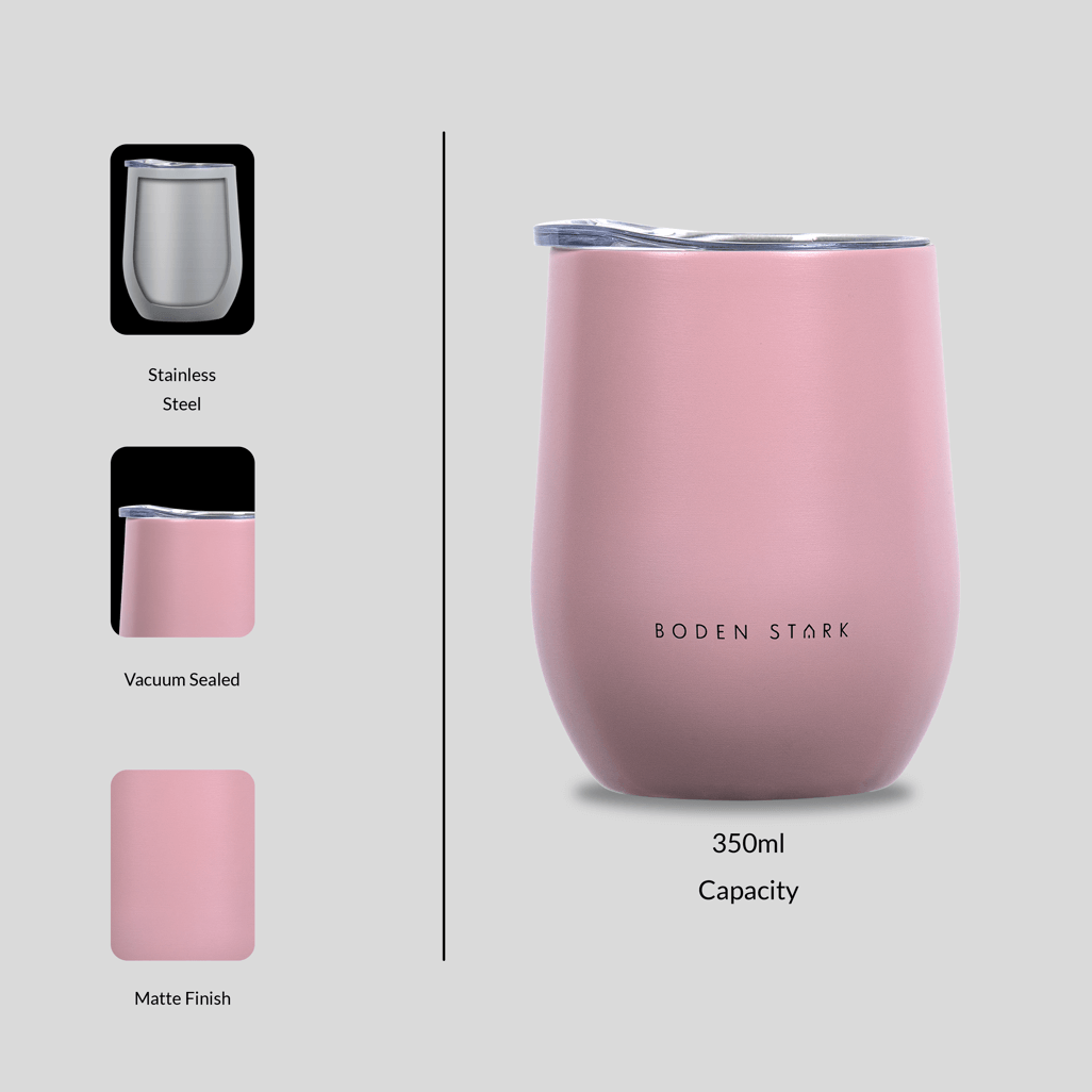 Boden Stark Tumbler 350ml in Pink, stainless steel, vacuum sealed, and matte finish.