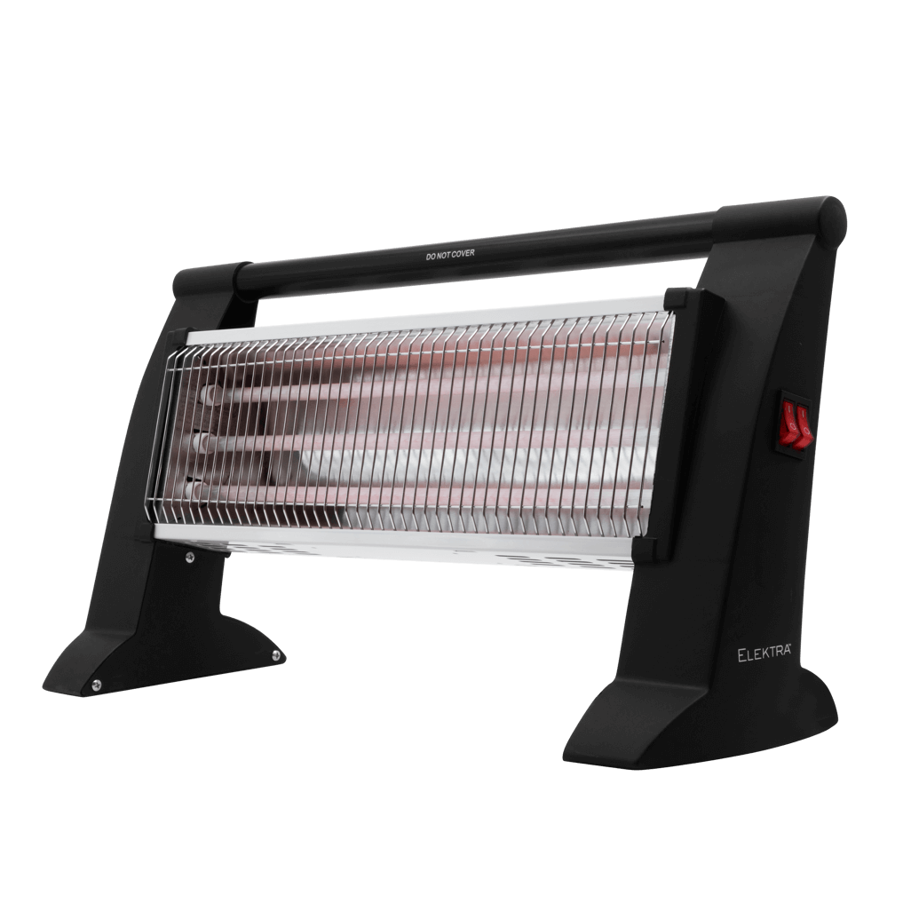 Elektra 3 Bar Heater, compact electric heater with safety tip-over switch and carry handle for easy portability.