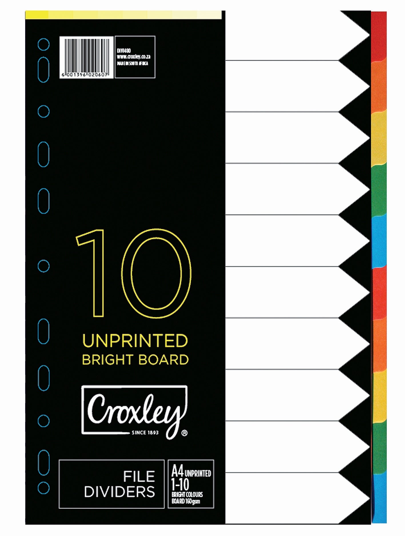 CROXLEY JD1480 160GSM Rainbow Bright Colour Dividers 10 Part Each