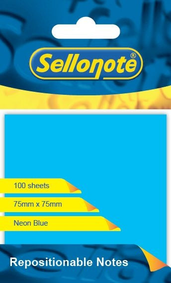 SELLO-NOTE 75x75mm Neon Blue 1x100 Sheets Each