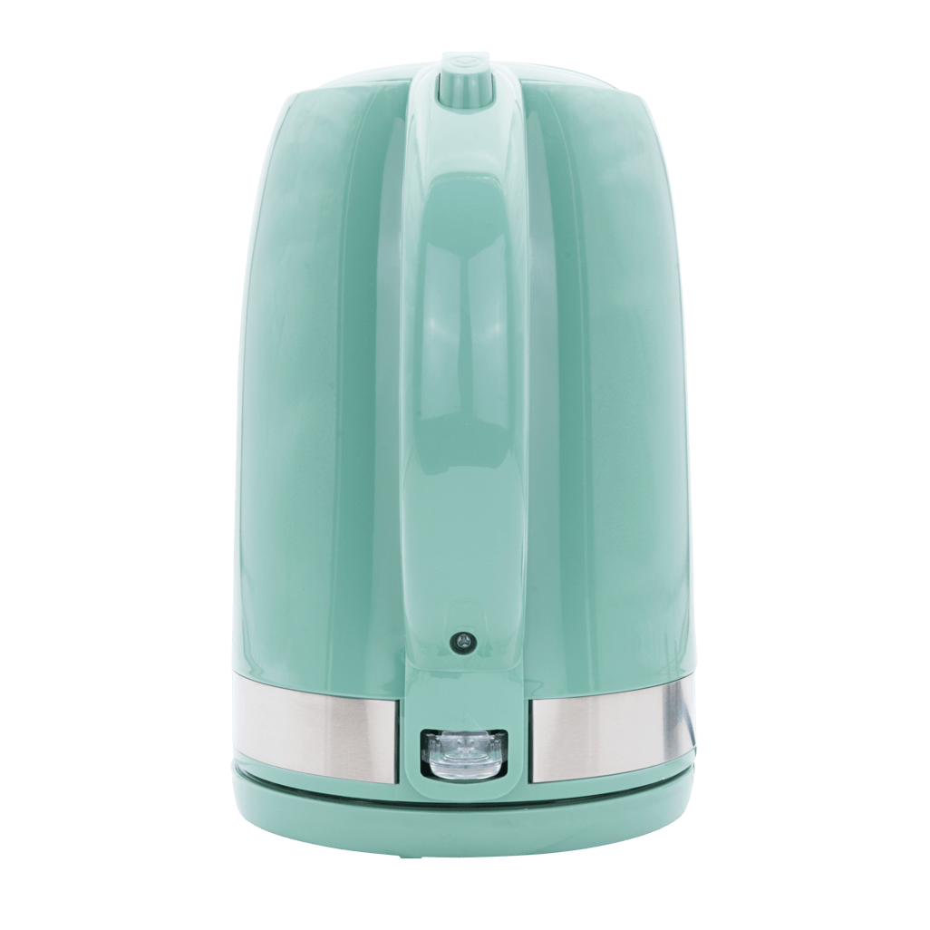 ELEKTRA 2200W green plastic kettle front view with stainless steel accent and modern design.