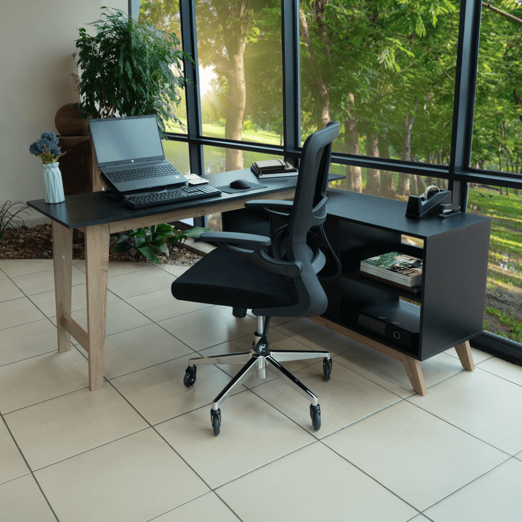 Everfurn Premium Lunar Office Desk - Black, L-Shaped Desk, With Storage - Box 1 of 2