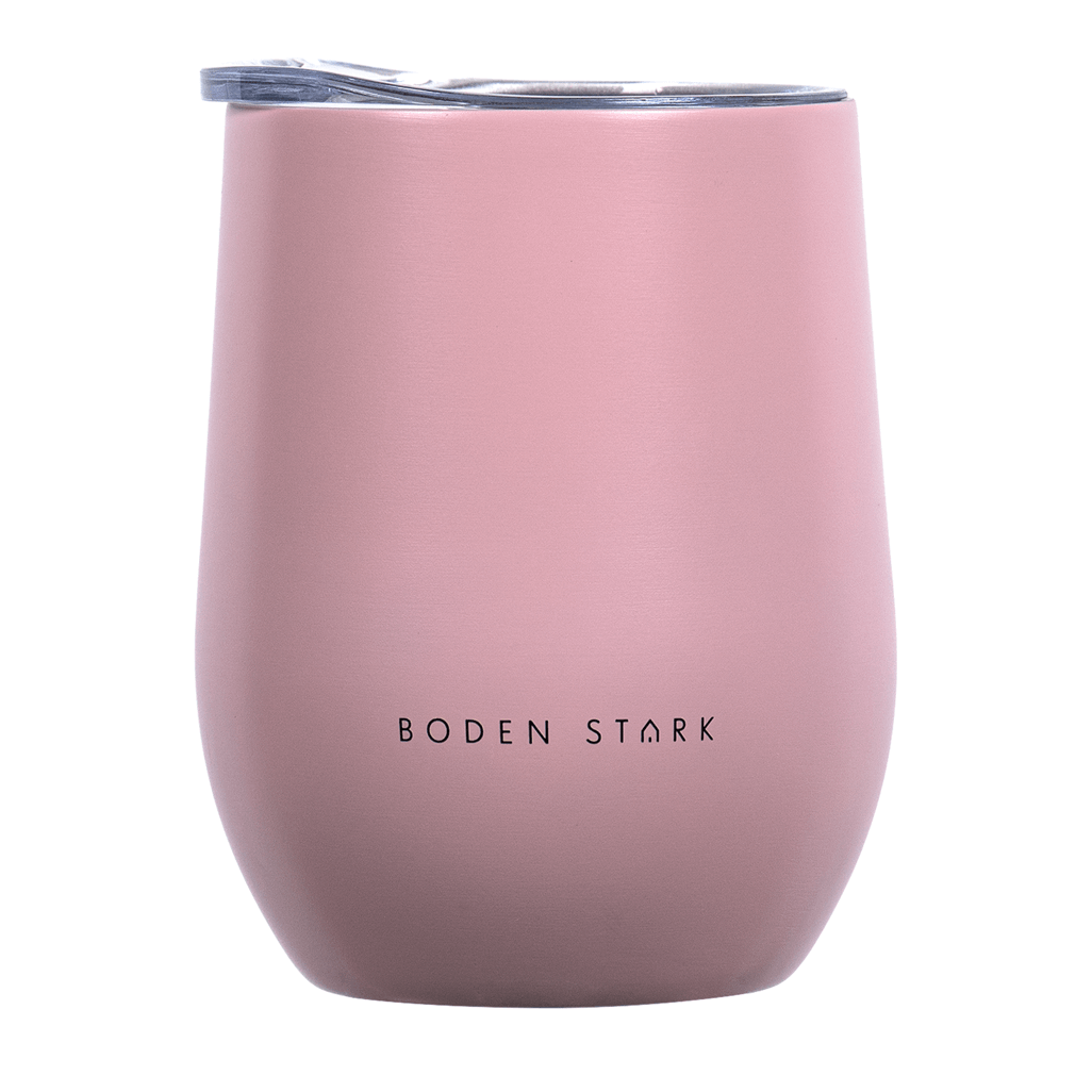 Boden Stark 350ml tumbler in pink color, featuring a sleek design and lid for beverages.