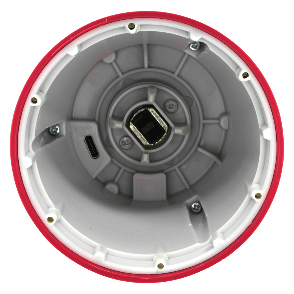 Interior view of FINAMILL RECHARGEABLE grinder - Sangria showing power socket and construction.