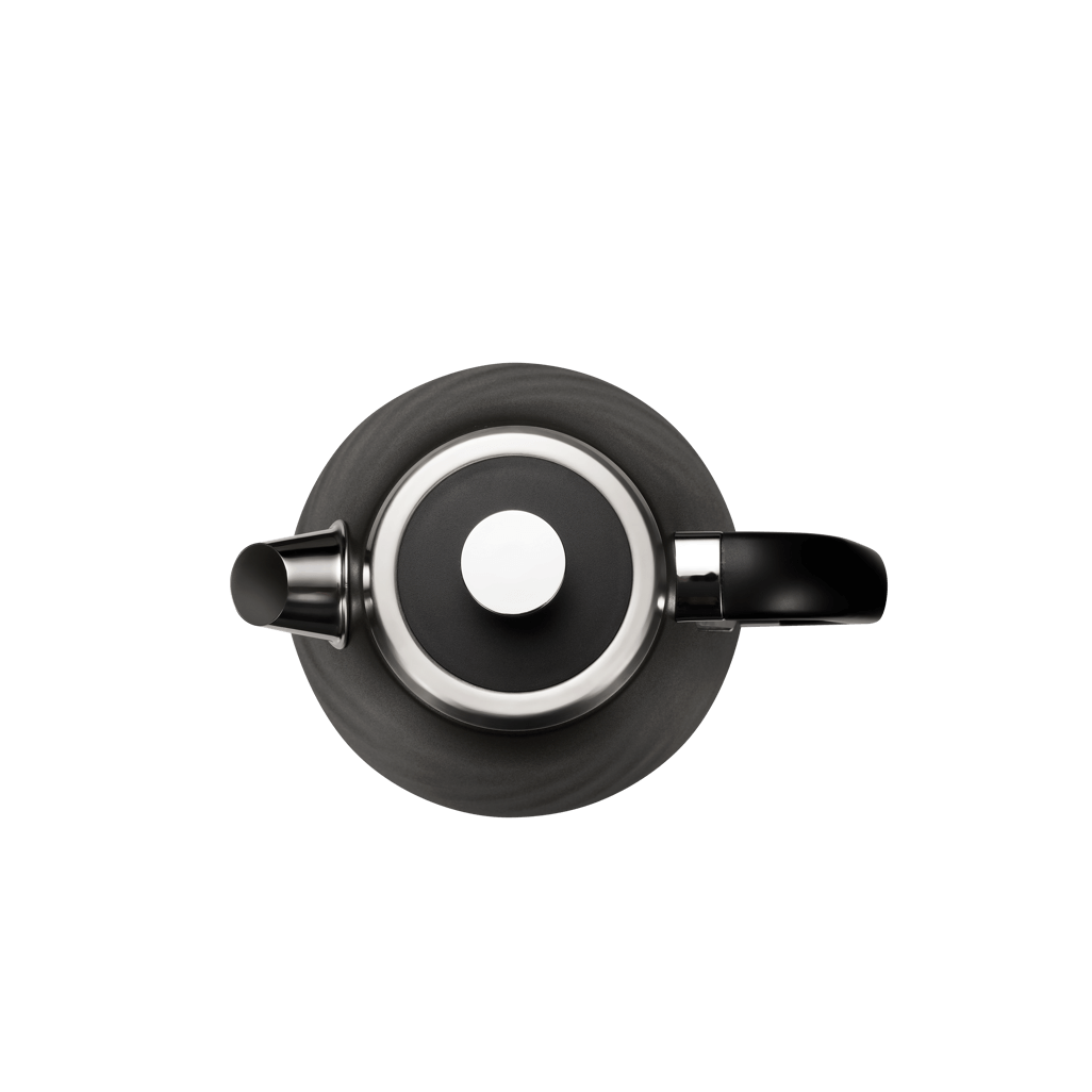 Boden Stark 1.7L Stainless Steel Kettle in charcoal, viewed from above showcasing its sleek design and modern handle.