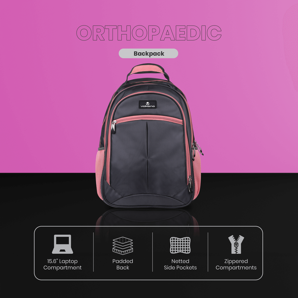 Volkano Orthopaedic Backpack 36L - Dark Grey/ Pink