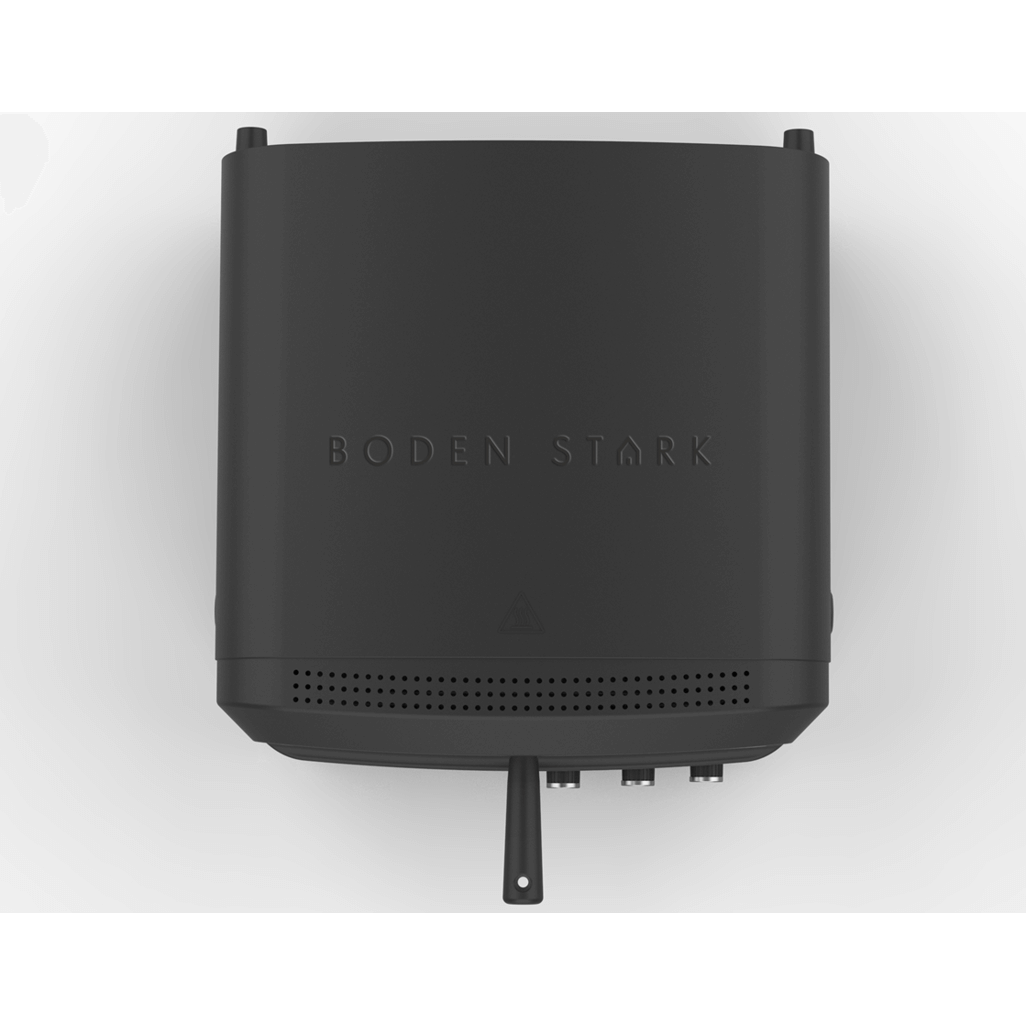 Boden Stark Manual Pizza Oven top view, showcasing sleek black design and control features for outdoor pizza making.