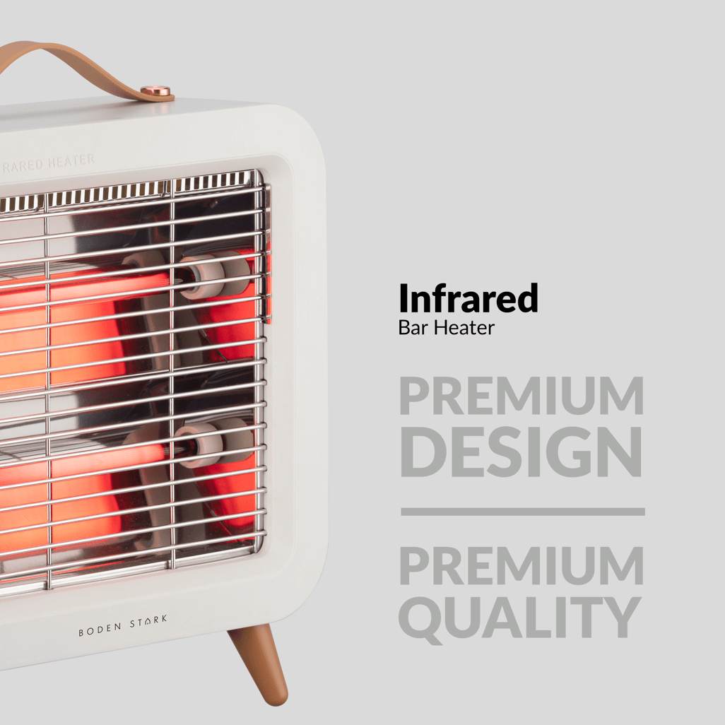 Boden Stark Infrared Bar Heater showcasing premium design and quality, with visible heating elements.