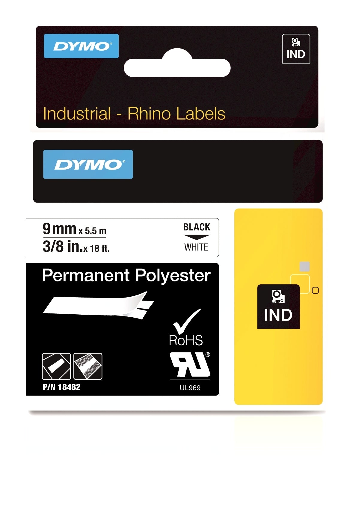 DYMO D1 Labelling Tape - Permanent Polyester - Black on White - 9mmx5m