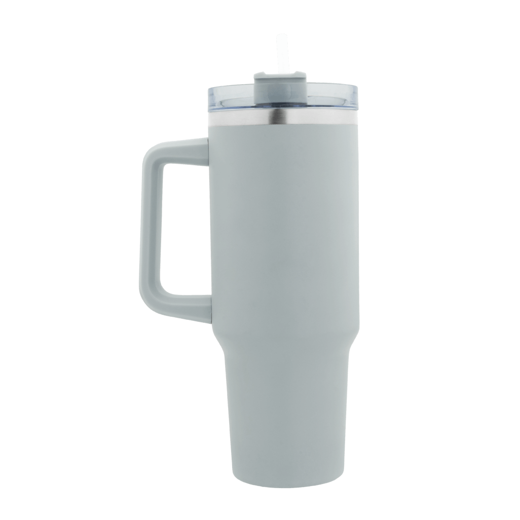 Boden Stark 1200ml Travel Mug Grey with straw and handle, ideal for on-the-go drinks.
