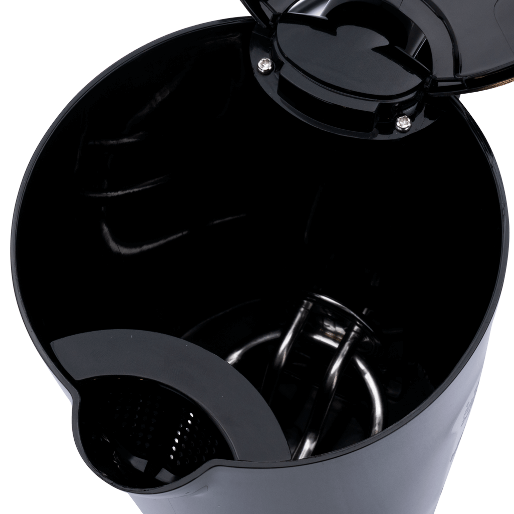 Interior view of ELEKTRA 1.7L cordless kettle showing heating element and manual opening lid.