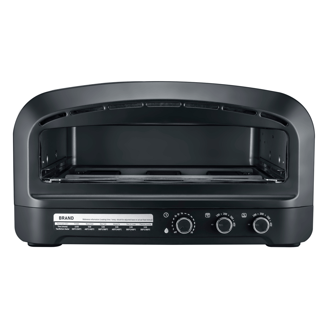 Boden Stark Manual Pizza Oven in sleek black design with adjustable temperature controls for perfect pizza making.