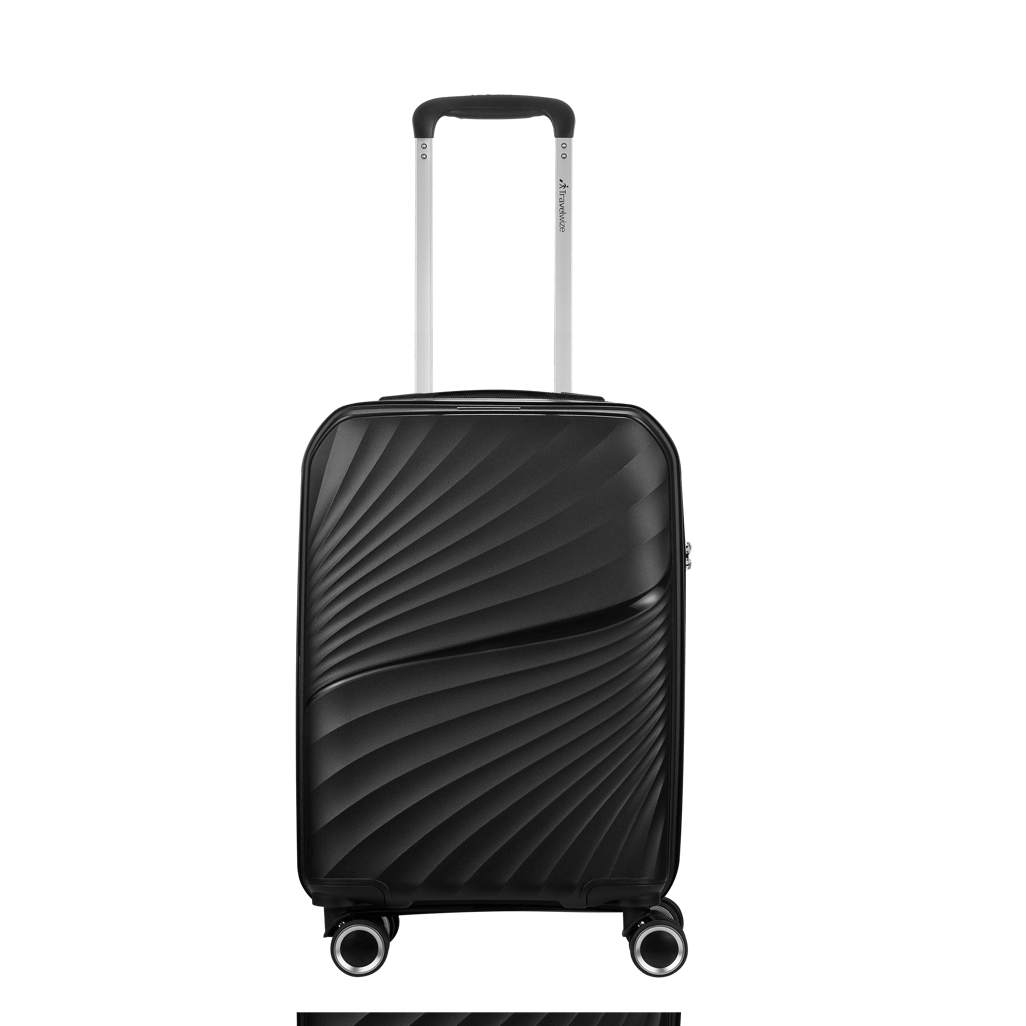 Travelwize Quartz PP 66cm black 4-wheels spinner luggage with textured design for stylish and convenient travel.