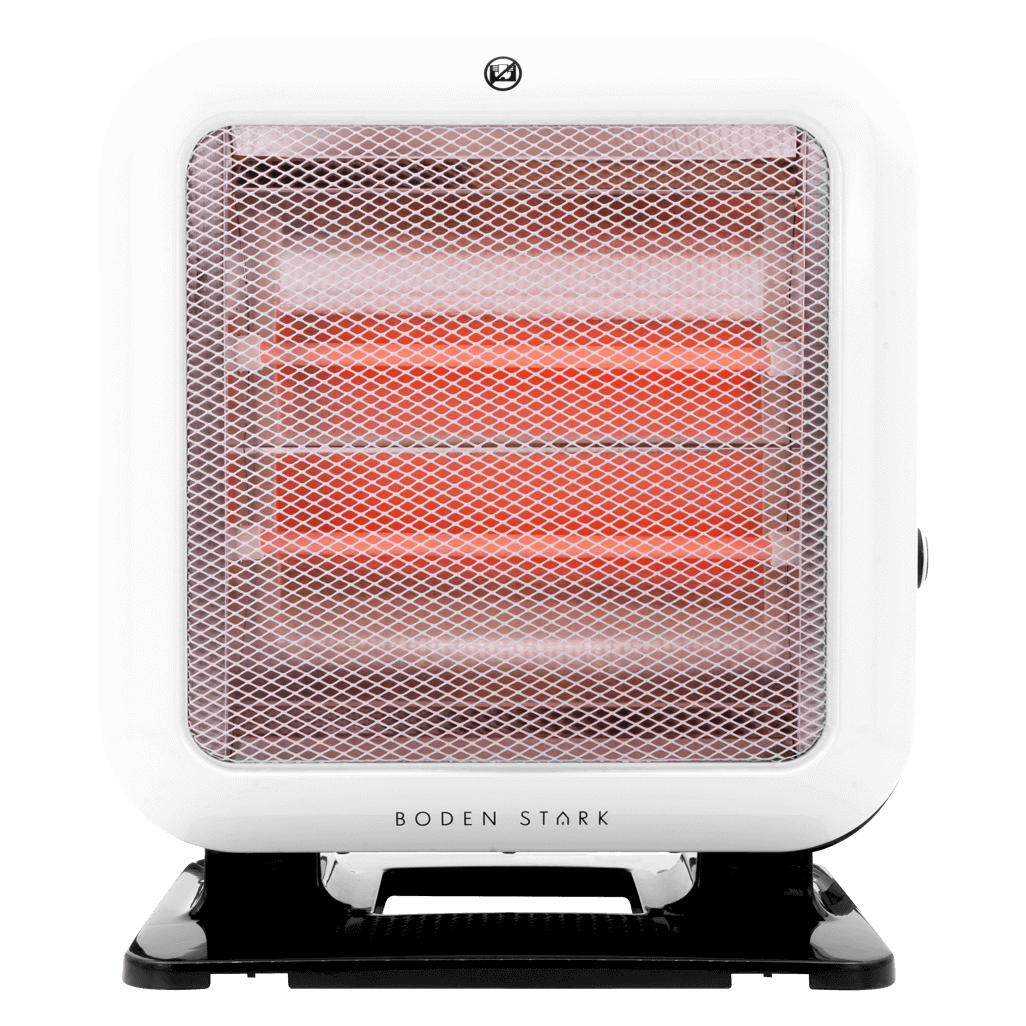 Boden Stark Double Sided Bar Heater with a sleek white design and visible heating elements.