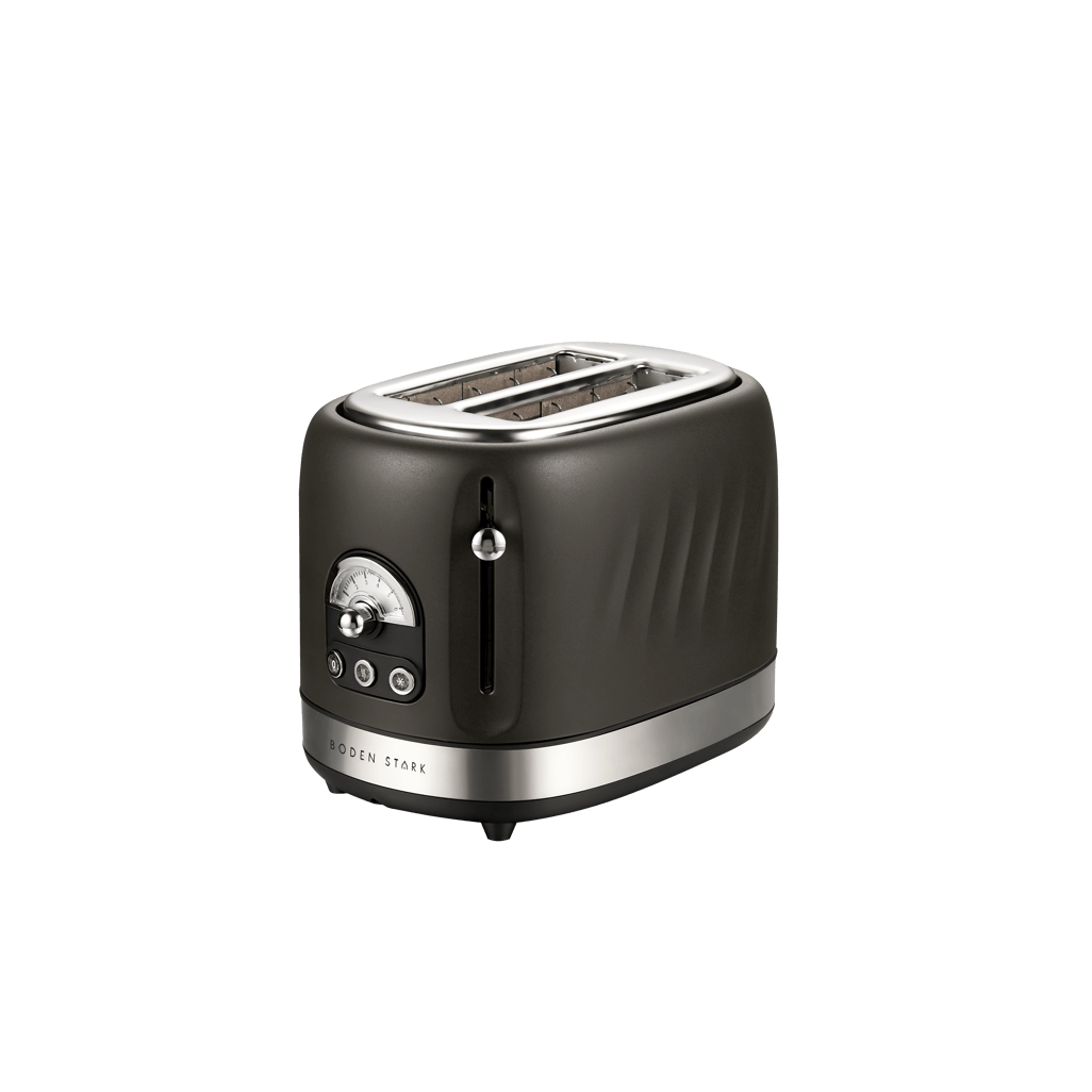 Boden Stark 2 Slice Stainless Steel Toaster in black, designed for modern kitchens with two slots for toasting.