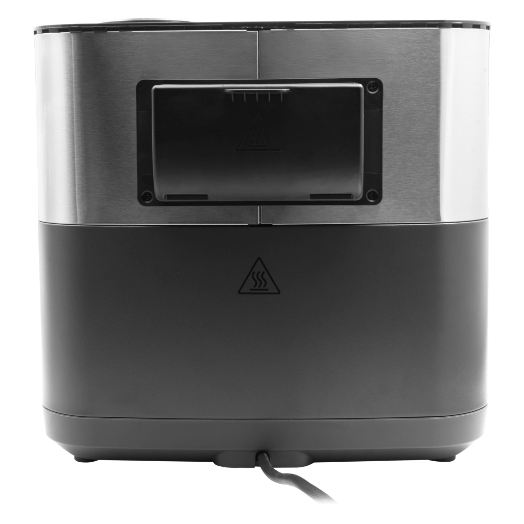 Boden Stark 8L Dual Element Air Fryer with Steaming Function, showcasing sleek stainless steel and black design.