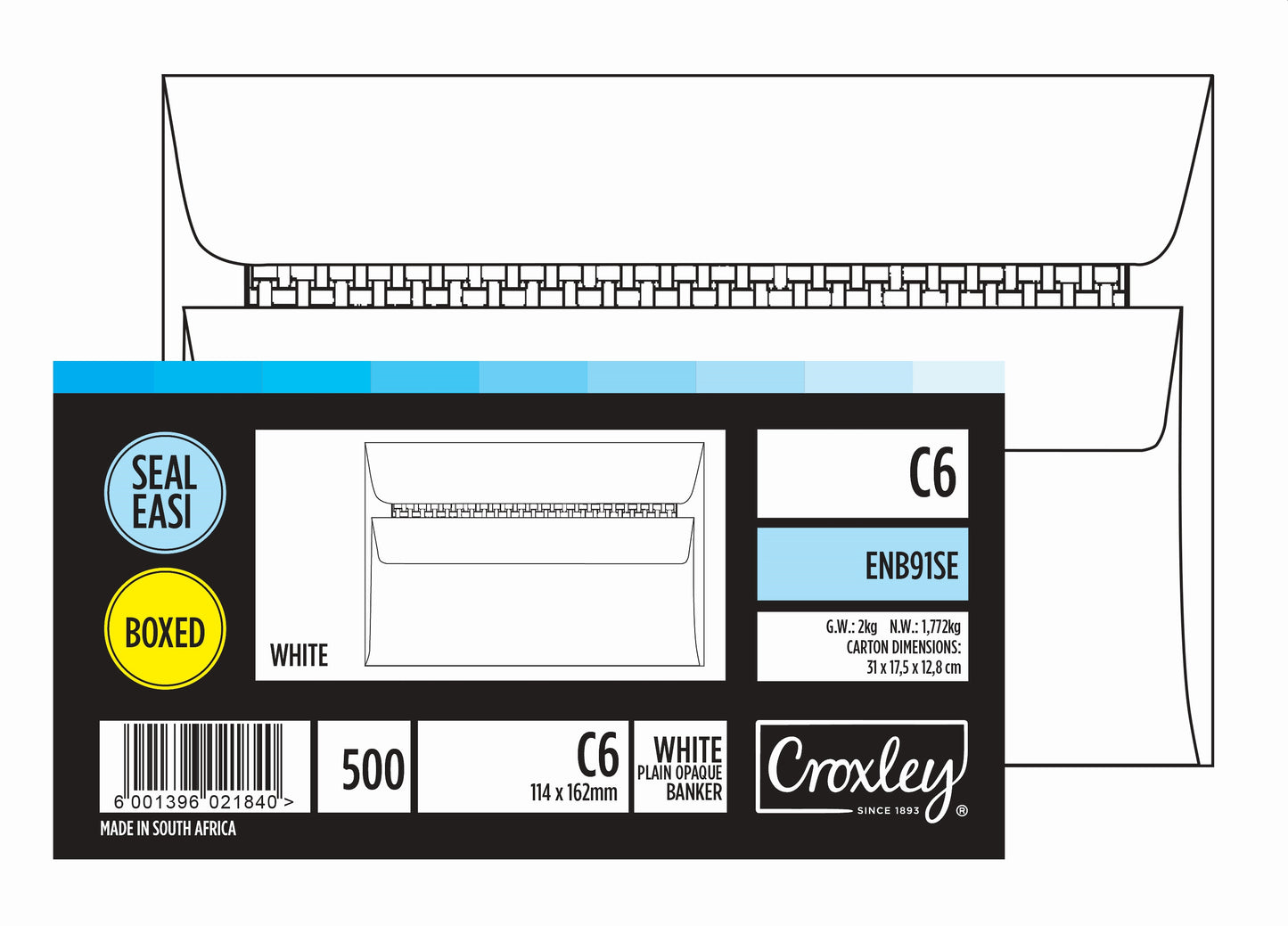 CROXLEY JD 91SE C6 White Seal Easi Envelopes - Unbanded (Box of 500)