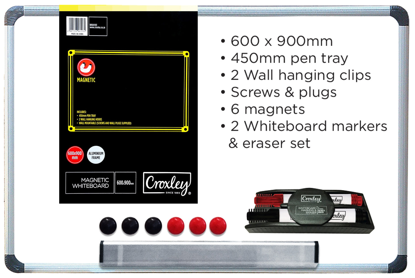 CROXLEY White Board+Accs 600x900mm Magnetic