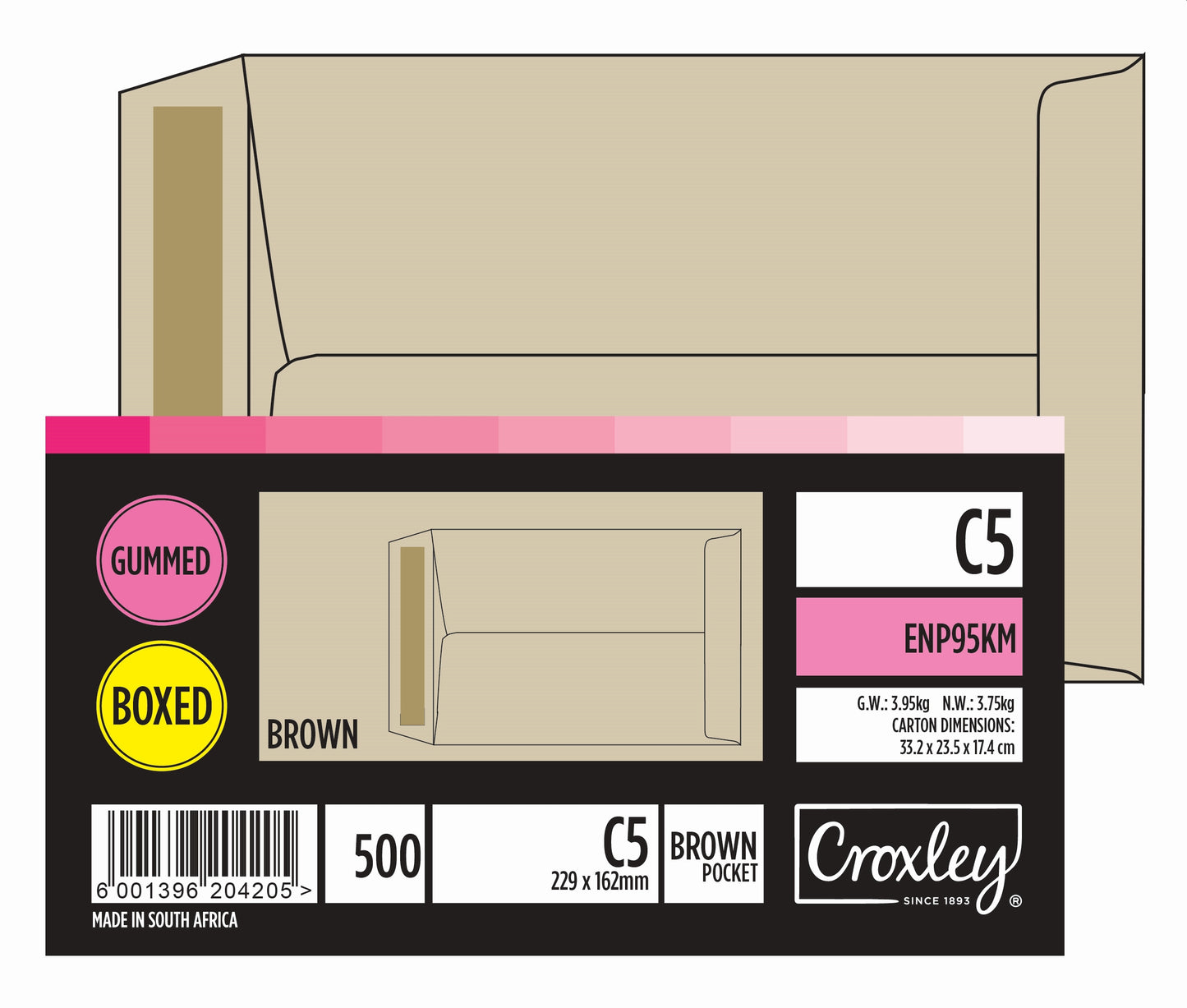 CROXLEY JD95KM C5 Brown Gummed Envelopes - Unbanded (Box of 500)