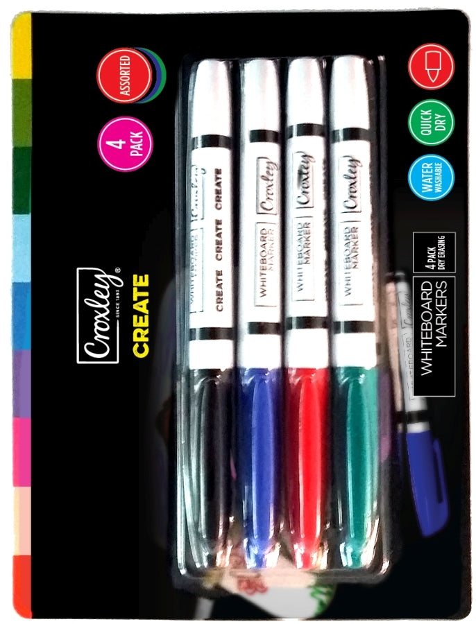 CROXLEY CREATE Whiteboard Markers Pack of 4 Assorted Colours