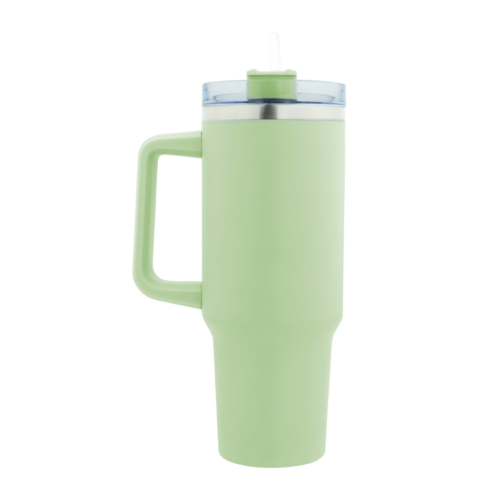 Boden Stark 1200ml green travel mug with handle and straw, ideal for on-the-go hydration.