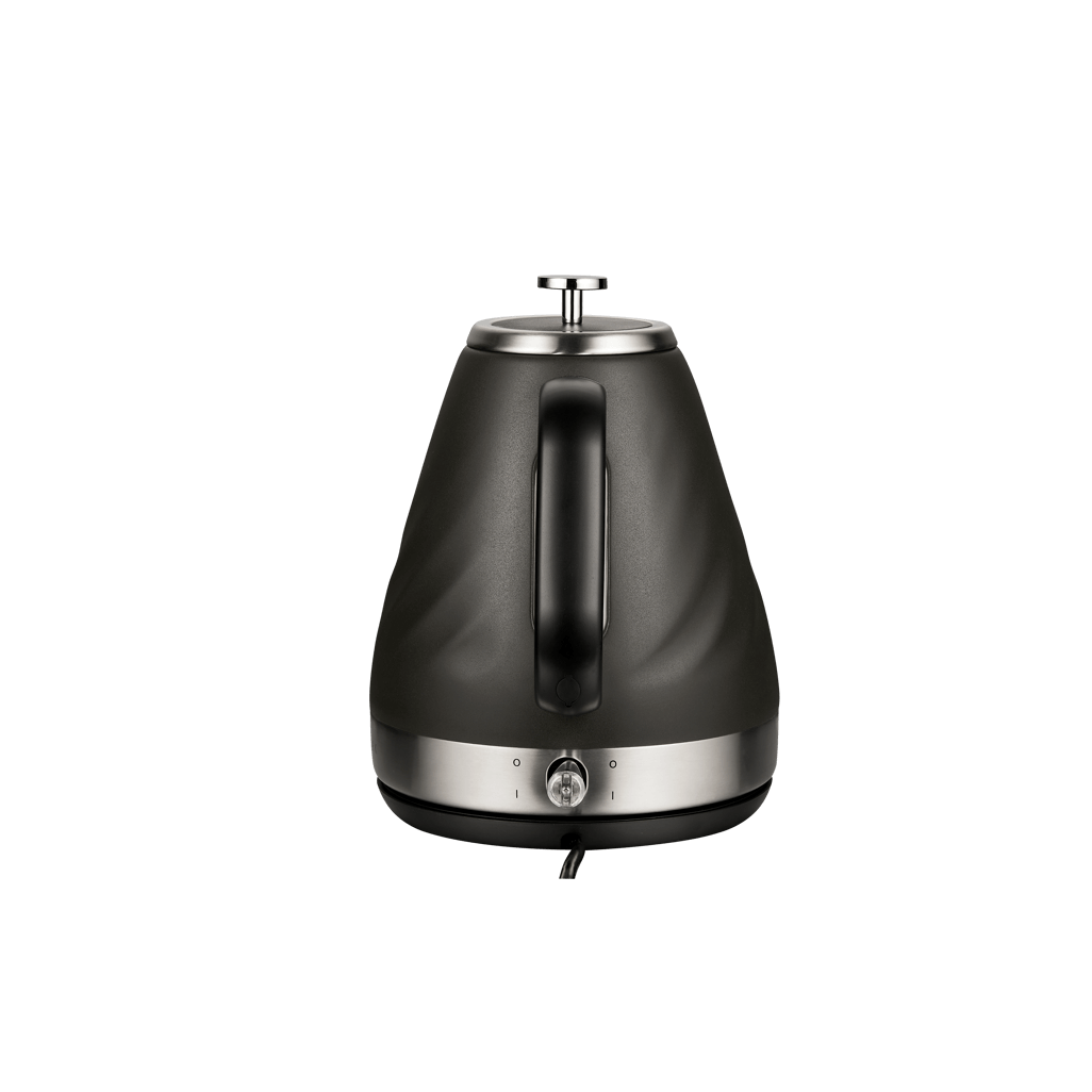 Boden Stark 1.7L charcoal stainless steel kettle with modern design and ergonomic handle.