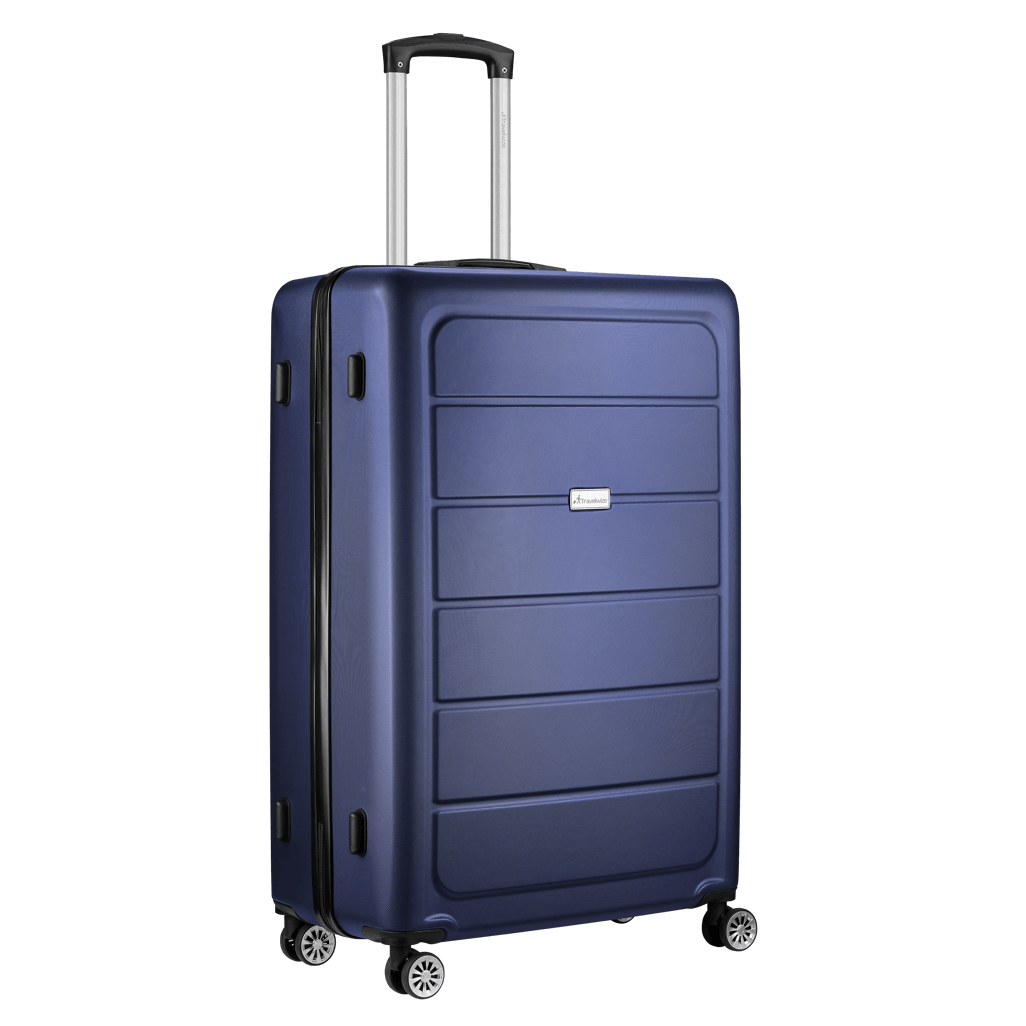 Travelwize Maple ABS 75cm navy spinner luggage with 4 wheels for easy maneuverability.