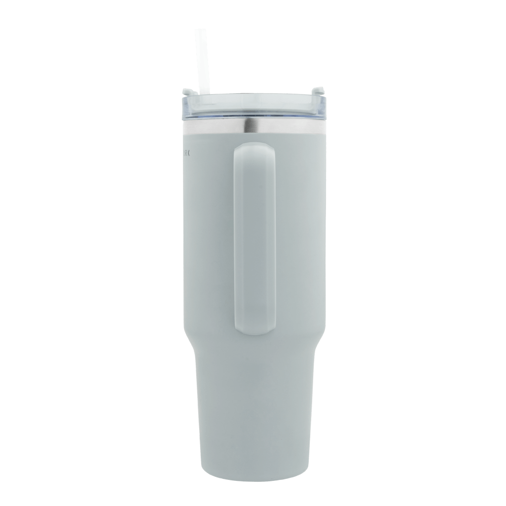 Boden Stark 1200ml Travel Mug in Grey with a straw, perfect for travel and on-the-go hydration.