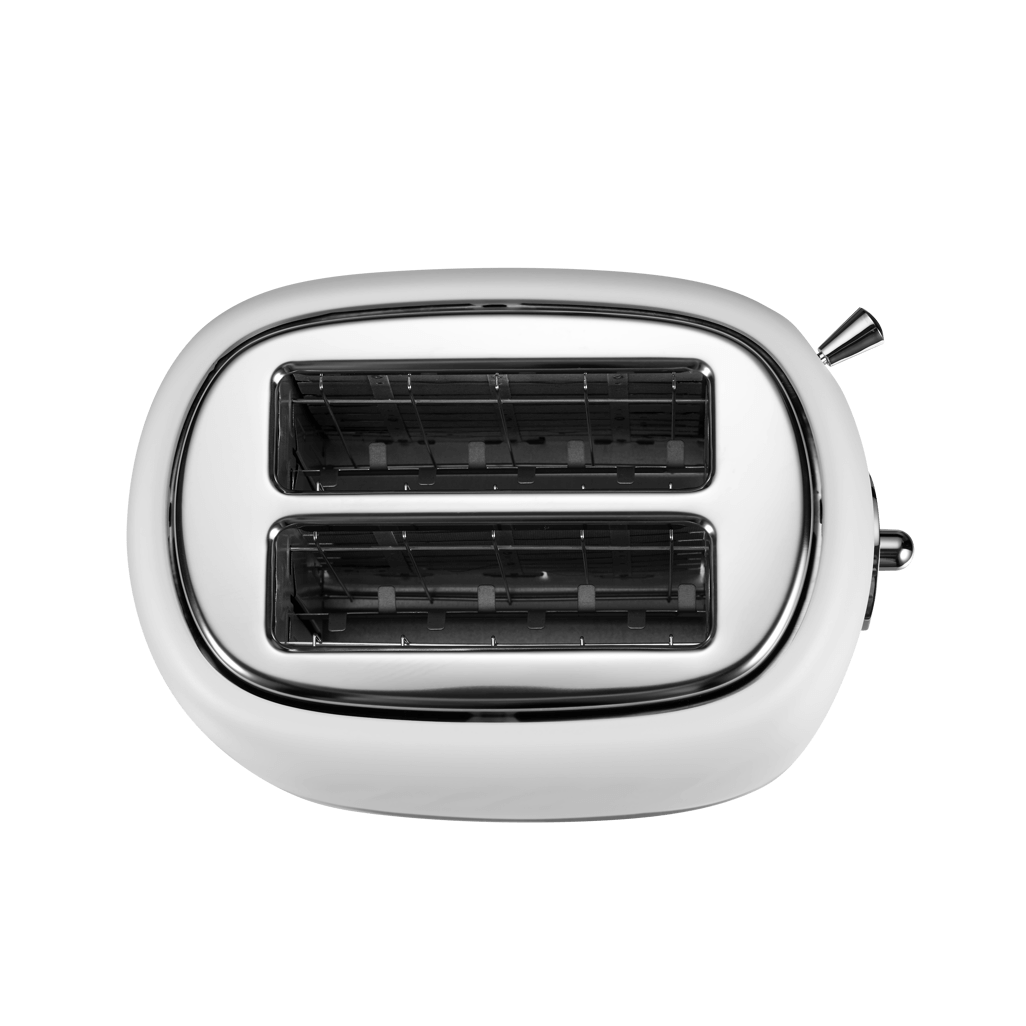 Boden Stark 2 Slice Stainless Steel Toaster in white with a sleek design and dual slots for convenient toasting.