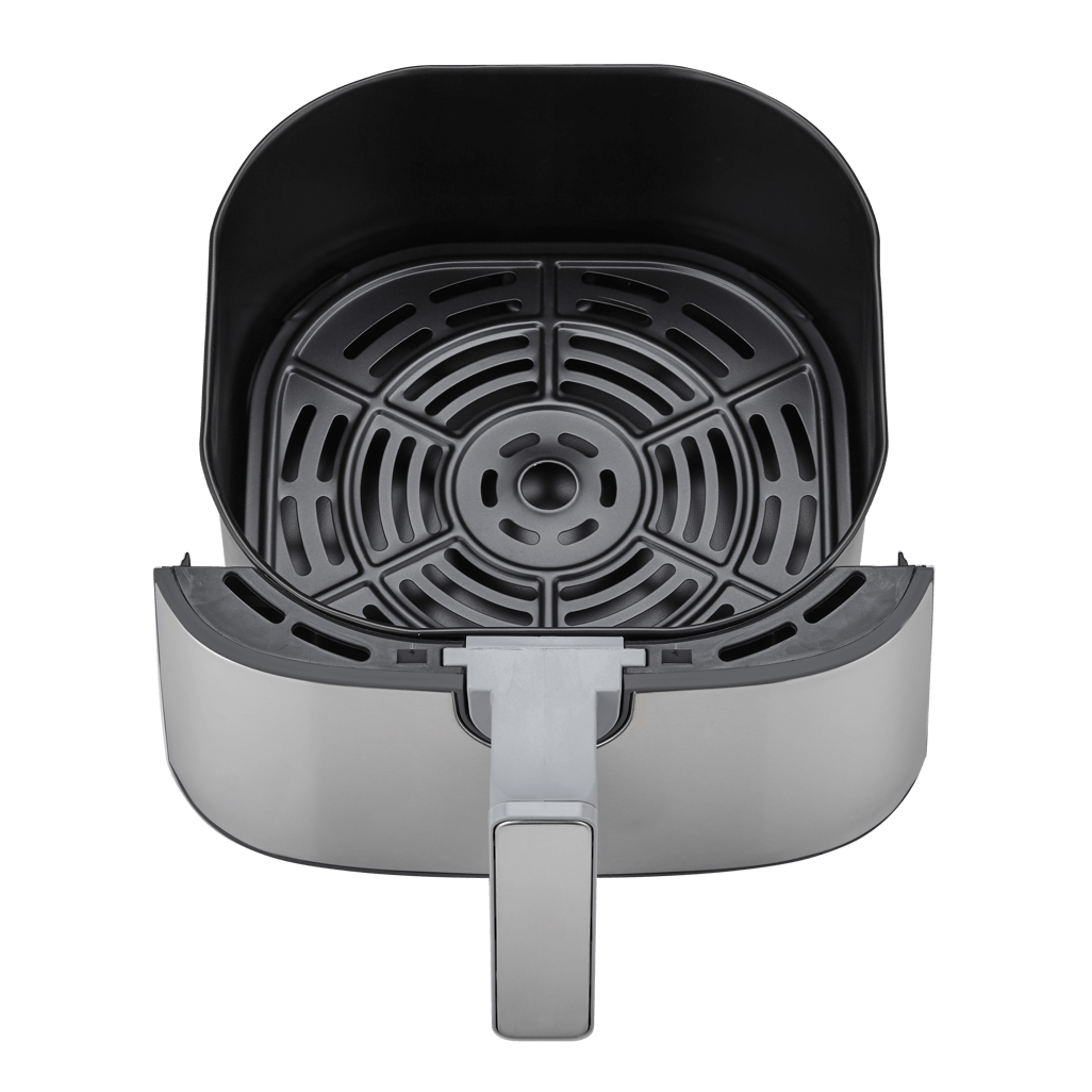Interior view of Boden Stark 5.0L Digital Air Fryer basket, showcasing non-stick design and ventilation system.