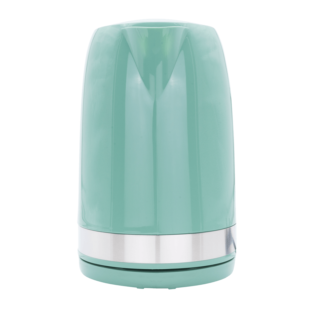 ELEKTRA 2200W green plastic kettle with stainless steel accent for quick boiling and convenience.