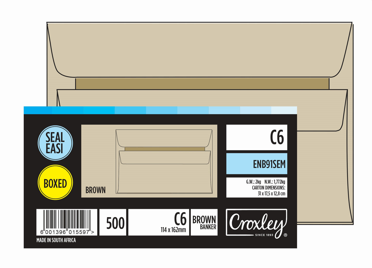 CROXLEY JD91SEM C6 Brown Seal Easi Envelopes - Unbanded (Box of 500)