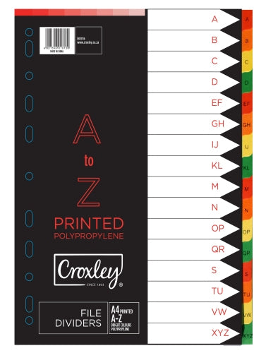 CROXLEY Indices Polypropylene - Printed A-Z 16 Divider Set