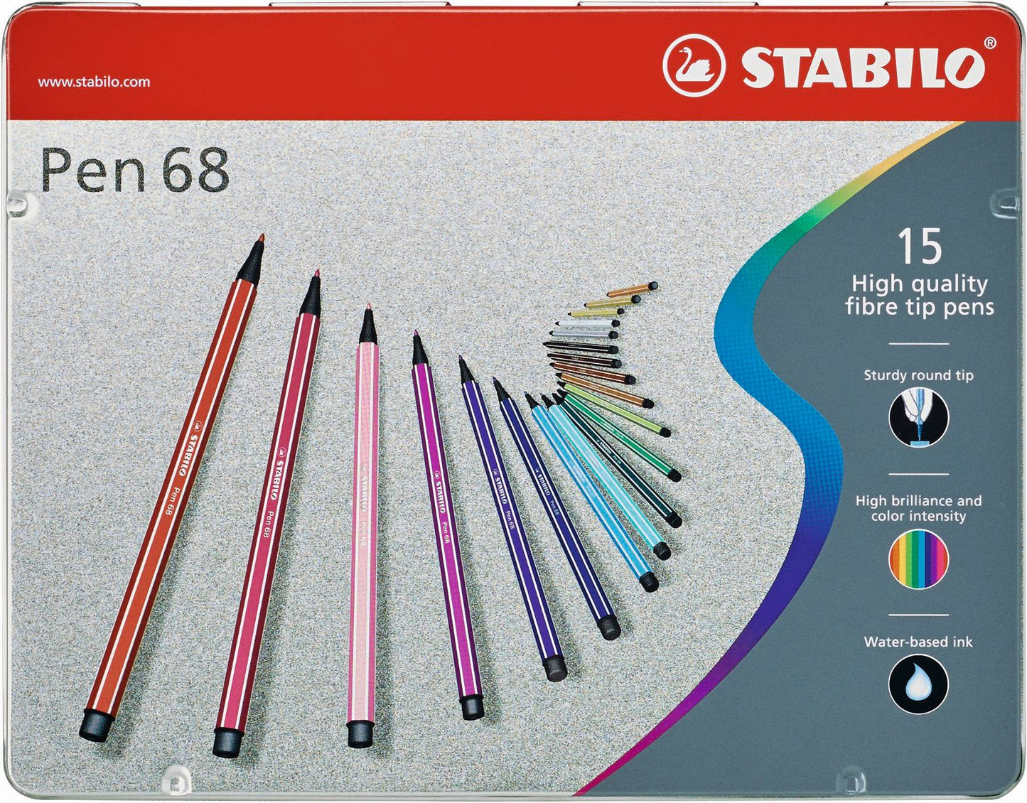 STABILO Pen 68 Fibre-tip Pen: Assorted Metal Box 15's