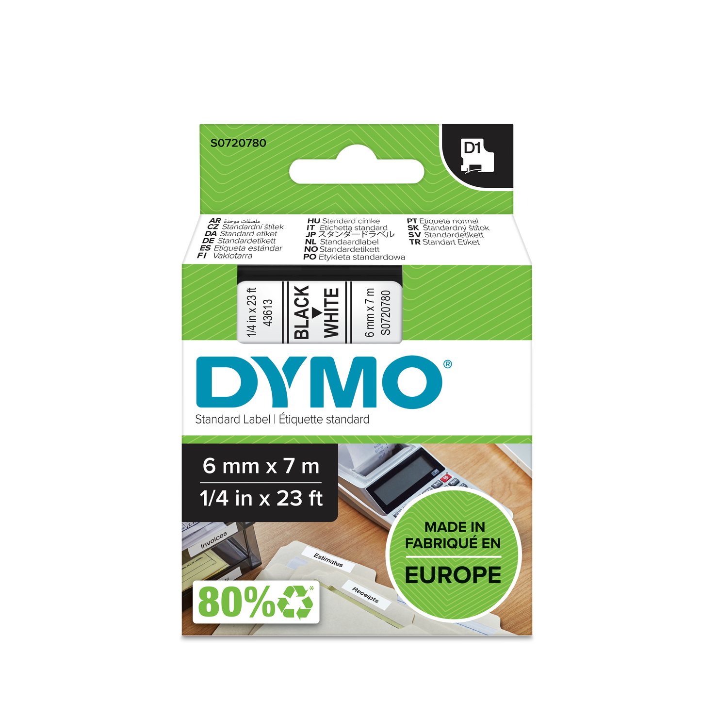 DYMO D1 Labelling Tape - Removable Polyester - Black on White - 6mmx7m