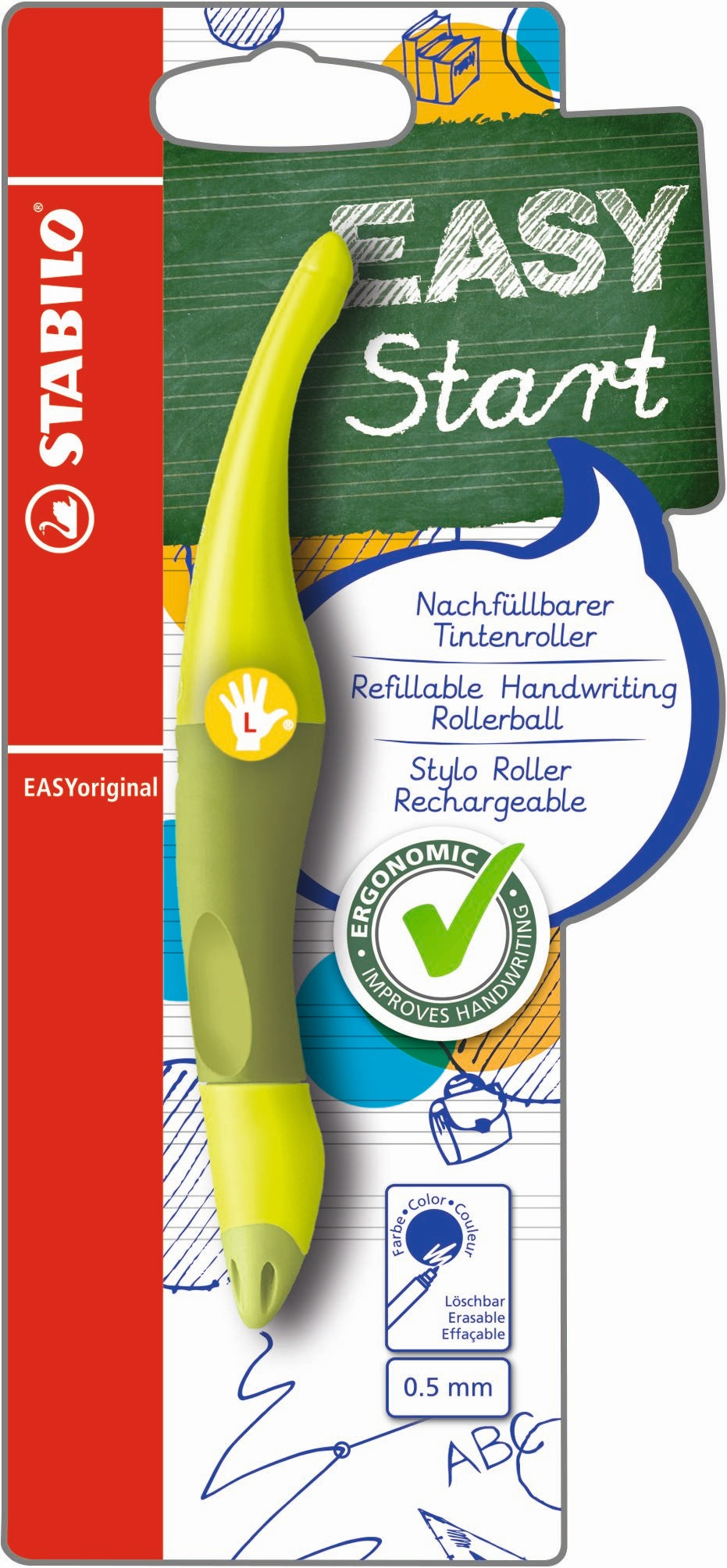 STABILO EASYoriginal Ergonomic Rollerball- Left-handers: Lime/Green Card 1's