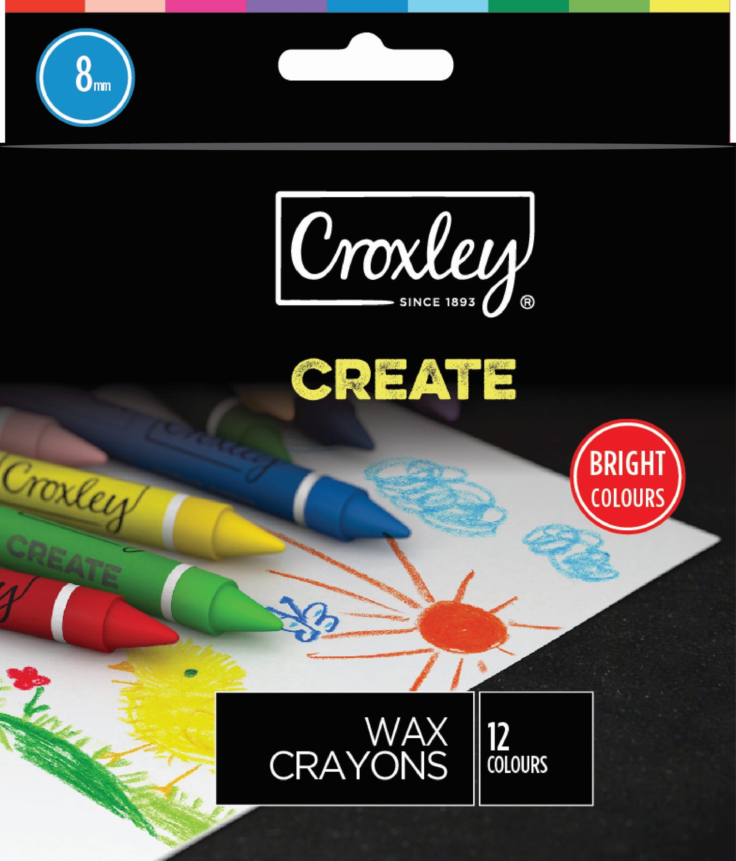 CROXLEY CREATE 8mm Wax Crayons Assorted Box of 12