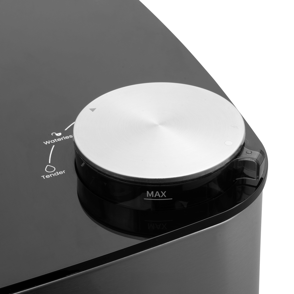 Control dial of the Boden Stark 8L Dual Element Air Fryer with Steaming Function, featuring settings for Waterless and Tender.